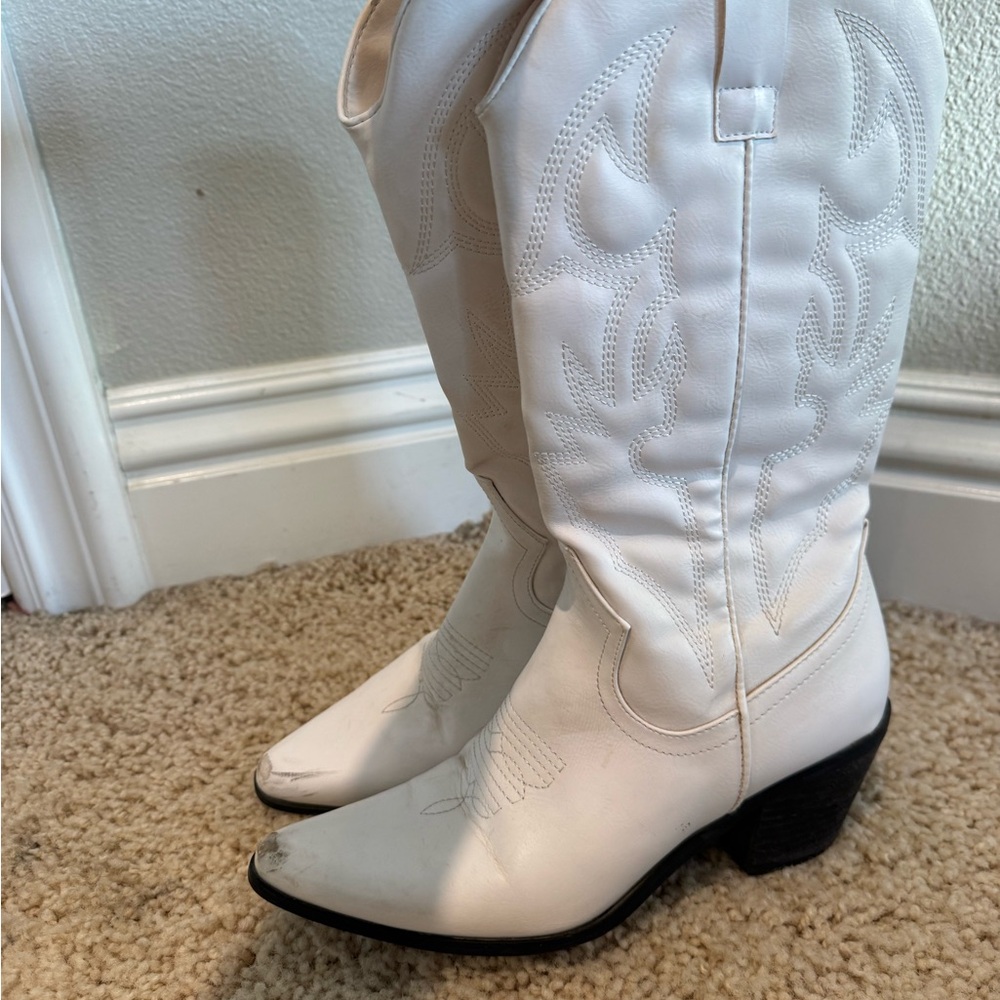 Princess Polly White Western Block-Heel Cowboy Boots